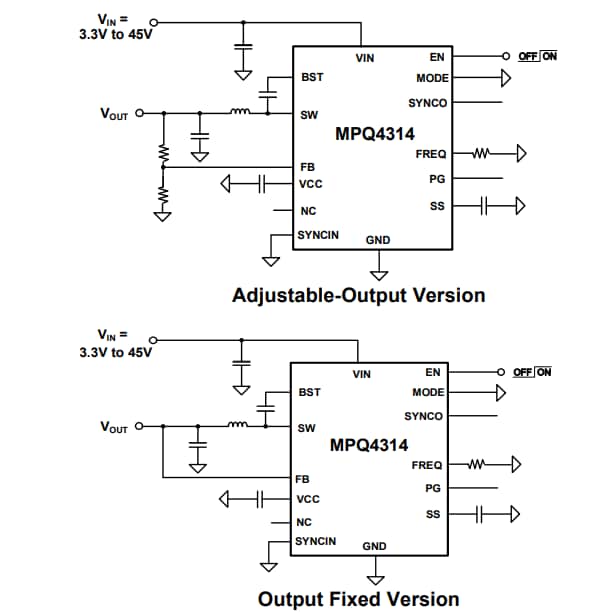 Application Circuit Diagram - Monolithic Power Systems (MPS) MPQ4314 Synchronous Step-Down Converters